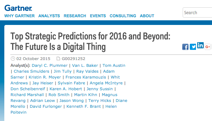 Gartner's top predictions for 2016 and beyond continue to offer a look into the digital future